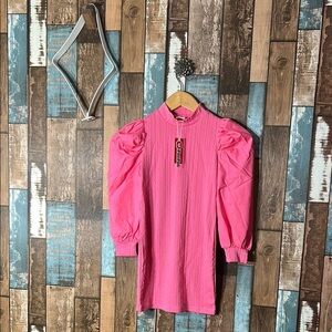 PatPat Pink Long Sleeve Dress with Puff Shoulders